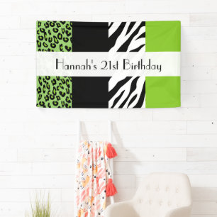 Leopard Print, Zebra Print, Green, Birthday Banner