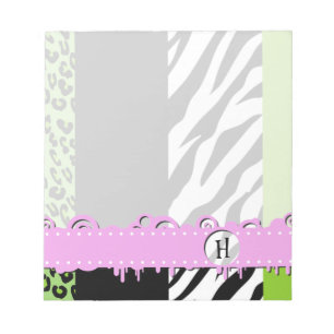 Leopard Print, Zebra Print, Green, Monogram Notepad