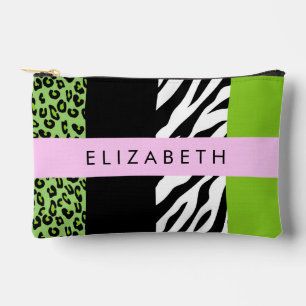 Leopard Print, Zebra Print, Green, Your Name Accessory Pouch