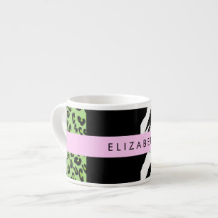 Leopard Print, Zebra Print, Green, Your Name Espresso Cup