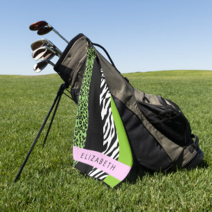 Leopard Print, Zebra Print, Green, Your Name Golf Towel