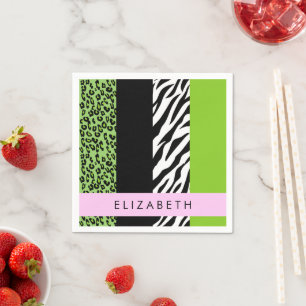 Leopard Print, Zebra Print, Green, Your Name Napkin