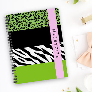 Leopard Print, Zebra Print, Green, Your Name Notebook
