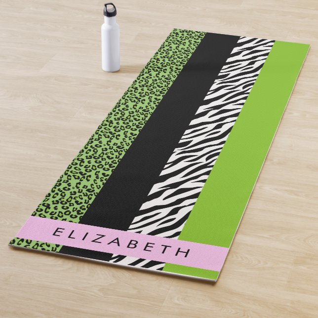 Leopard Print, Zebra Print, Green, Your Name Yoga Mat (In Situ)