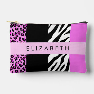 Leopard Print, Zebra Print, Pink, Your Name Accessory Pouch