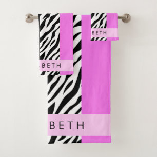 Leopard Print, Zebra Print, Pink, Your Name Bath Towel Set