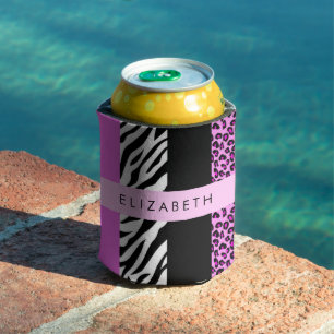 Leopard Print, Zebra Print, Pink, Your Name Can Cooler