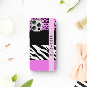 Leopard Print, Zebra Print, Pink, Your Name iPhone 16 Case