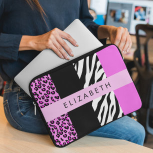 Leopard Print, Zebra Print, Pink, Your Name Laptop Sleeve