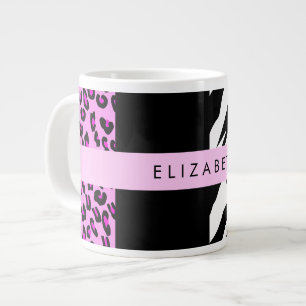 Leopard Print, Zebra Print, Pink, Your Name Large Coffee Mug