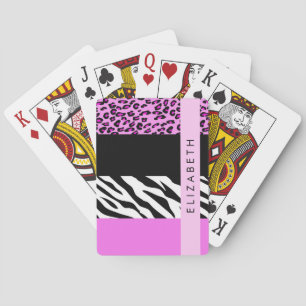 Leopard Print, Zebra Print, Pink, Your Name Playing Cards