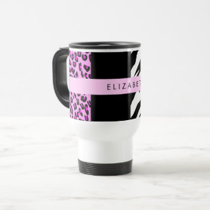 Leopard Print, Zebra Print, Pink, Your Name Travel Mug