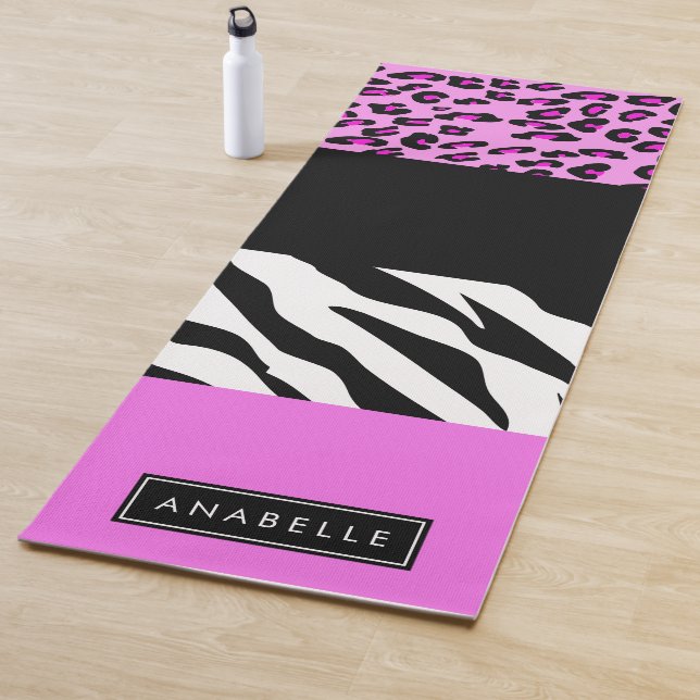 Leopard Print, Zebra Print, Pink, Your Name Yoga Mat (In Situ)