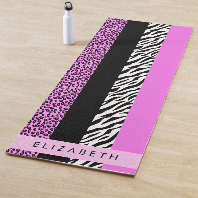 Leopard Print, Zebra Print, Pink, Your Name Yoga Mat (In Situ)