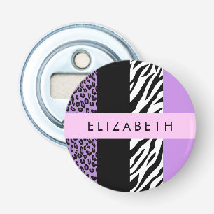 Leopard Print, Zebra Print, Purple, Your Name Bottle Opener