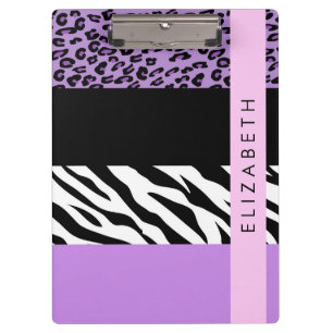 Leopard Print, Zebra Print, Purple, Your Name Clipboard