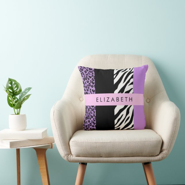 Leopard Print, Zebra Print, Purple, Your Name Cushion (Chair)