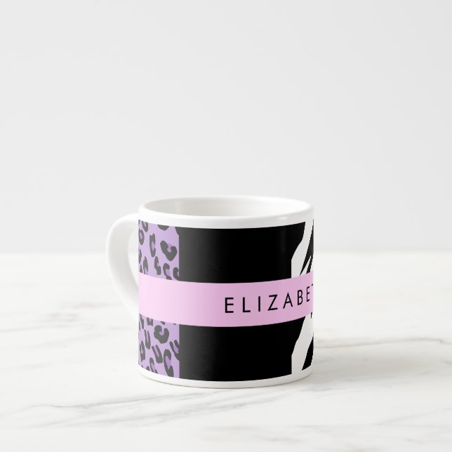 Leopard Print, Zebra Print, Purple, Your Name Espresso Cup (Front Left)
