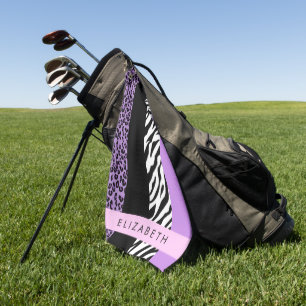 Leopard Print, Zebra Print, Purple, Your Name Golf Towel