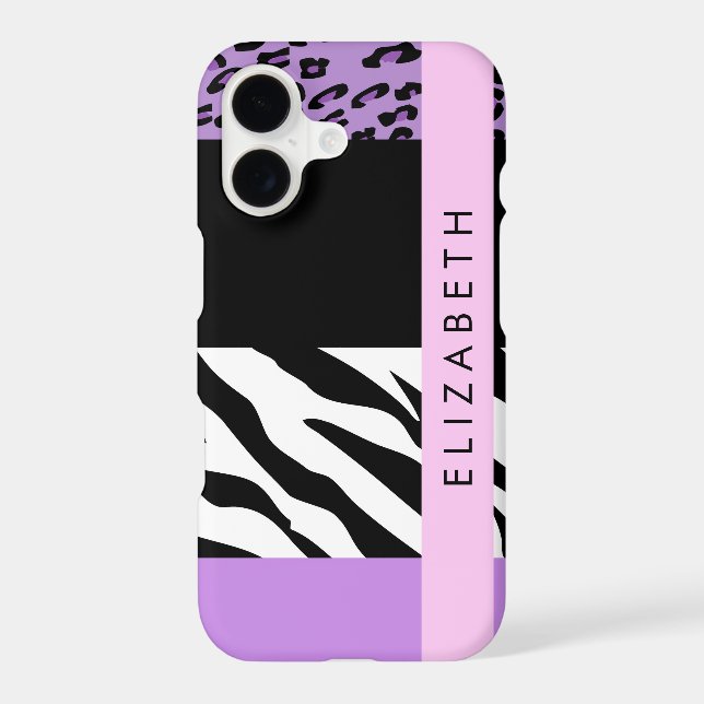 Leopard Print, Zebra Print, Purple, Your Name iPhone Case (Back)