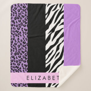 Leopard Print, Zebra Print, Purple, Your Name Sherpa Blanket