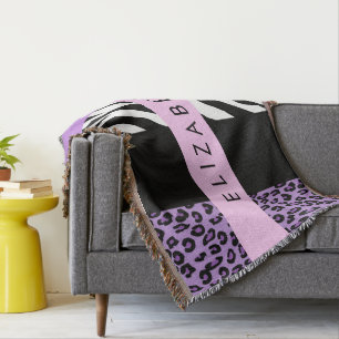 Leopard Print, Zebra Print, Purple, Your Name Throw Blanket