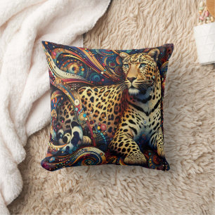 Leopard Pulse: Vibrant Jungle Delight Cushion