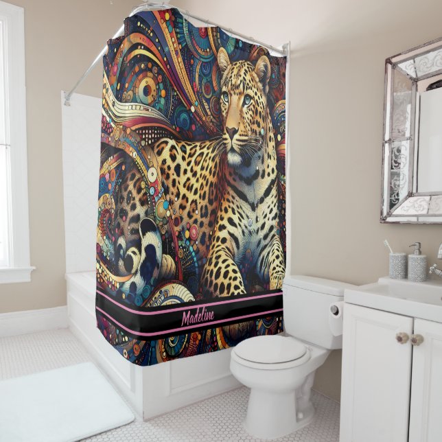 Leopard Pulse: Vibrant Jungle Delight Shower Curtain (In Situ)