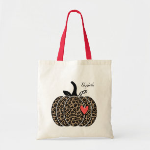 Leopard Pumpkin Autumn with heart Tote Bag