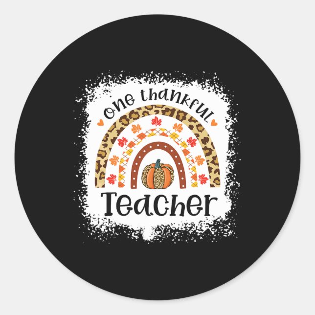 Leopard Pumpkin Fall Rainbow One Thankful Teacher  Classic Round Sticker (Front)