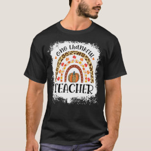 Leopard Pumpkin Fall Rainbow One Thankful Teacher T-Shirt