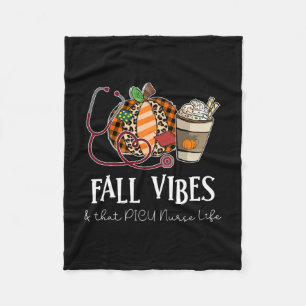 Leopard Pumpkin Fall Vibes And That Picu Nurse Lif Fleece Blanket