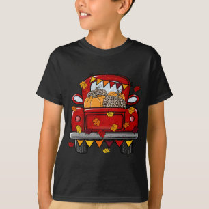 Leopard Pumpkin Farm Truck Maple leaves Hello Fall T-Shirt