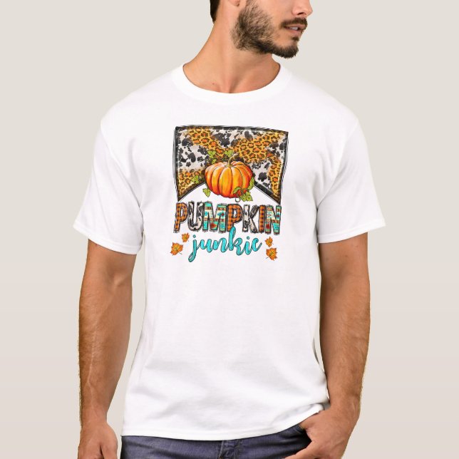 Leopard Pumpkin Junkie Fall Leave T-Shirt (Front)