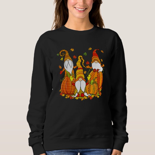 Leopard Pumpkin Print Plaid Gnomes Fall Autumn Tha Sweatshirt (Front)