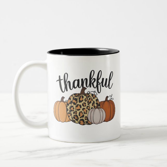 Leopard Pumpkin Season Thanksgiving Halloween Fall Two-Tone Coffee Mug (Left)