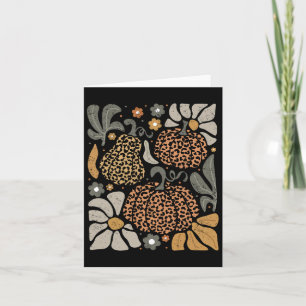 Leopard Pumpkin With Flowers Boho Floral Thanksgiv Card