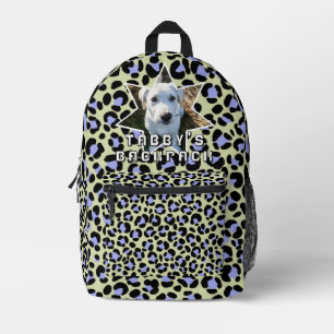 Leopard Purple Black Dog Photo Personalised Printed Backpack