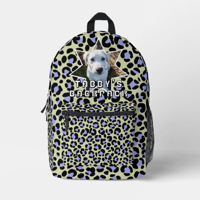Leopard Purple Black Dog Photo Personalised Printed Backpack (Front)