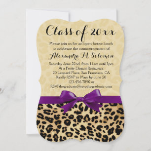 Leopard Purple Bow Graduation/Party Invitation