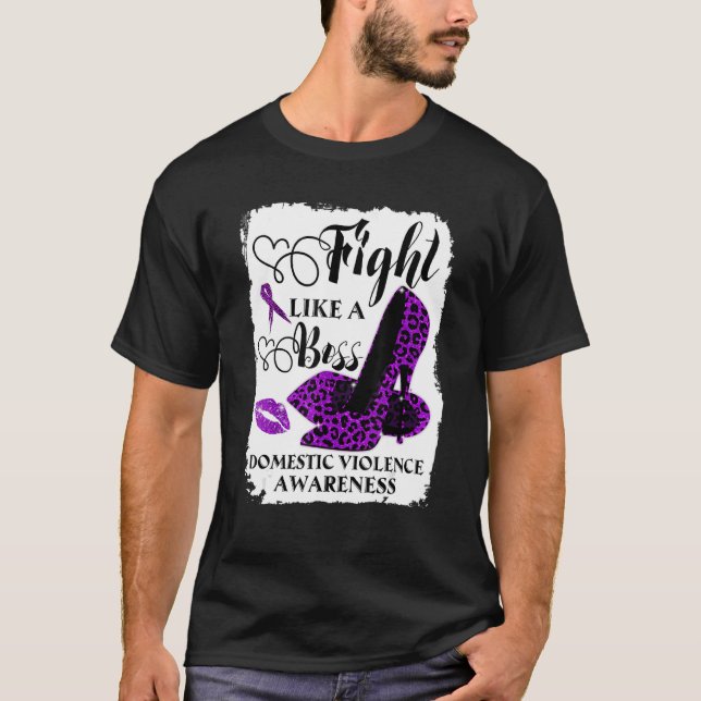 Leopard Purple Fight Like A Boss Domestic Violence T-Shirt (Front)