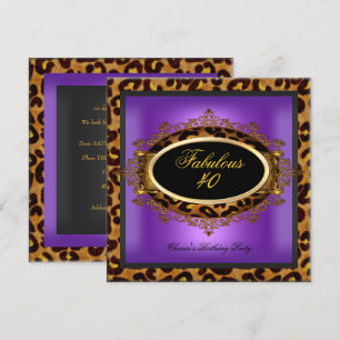 Leopard Purple Gold Black Birthday Fabulous 40 Invitation