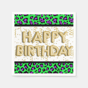 Leopard Purple Green Gold Happy Birthday  Napkin