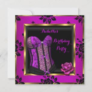 Leopard Purple Pink Plum Lace Rose Corset Party Invitation