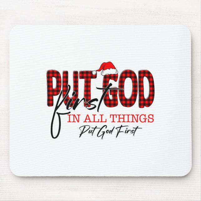 Leopard Put God First In All Things Santa Hat Xmas Mouse Mat (Front)