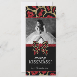 Leopard Quinceanera Christmas Glitter Bow Invitation