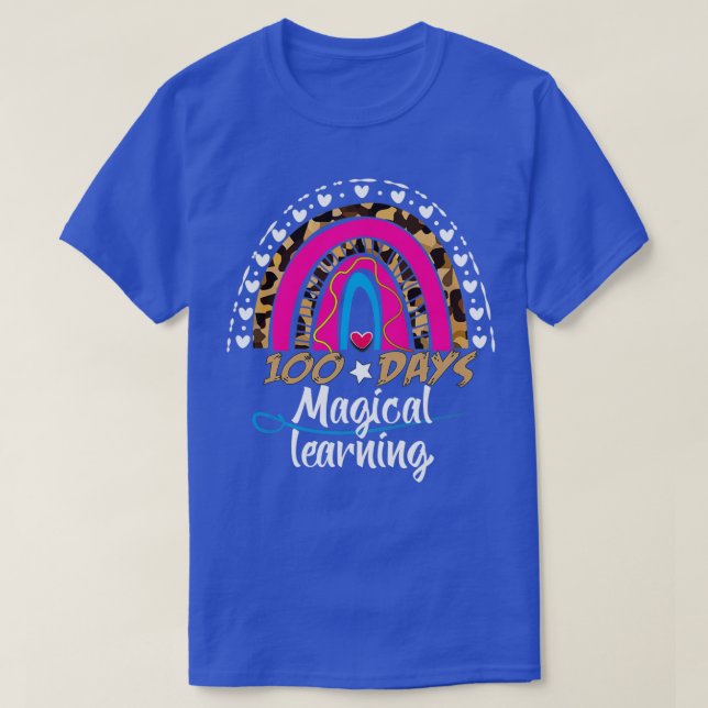 Leopard Rainbow 100 Days of magical learning Schoo T-Shirt (Design Front)