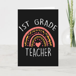 Leopard Rainbow 1st Grade Teacher First Day Of Sch Card