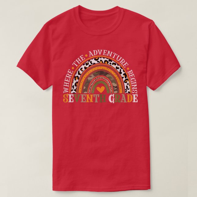 Leopard Rainbow 7th Grade Where The Adventure Begi T-Shirt (Design Front)