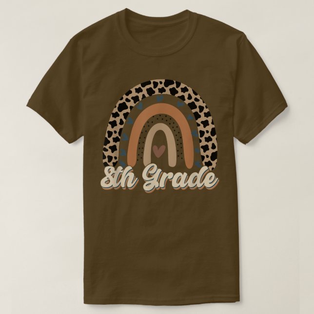 Leopard Rainbow 8th Grade, Back to School T-Shirt (Design Front)